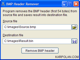 Screenshot of BMP Header Remover program
